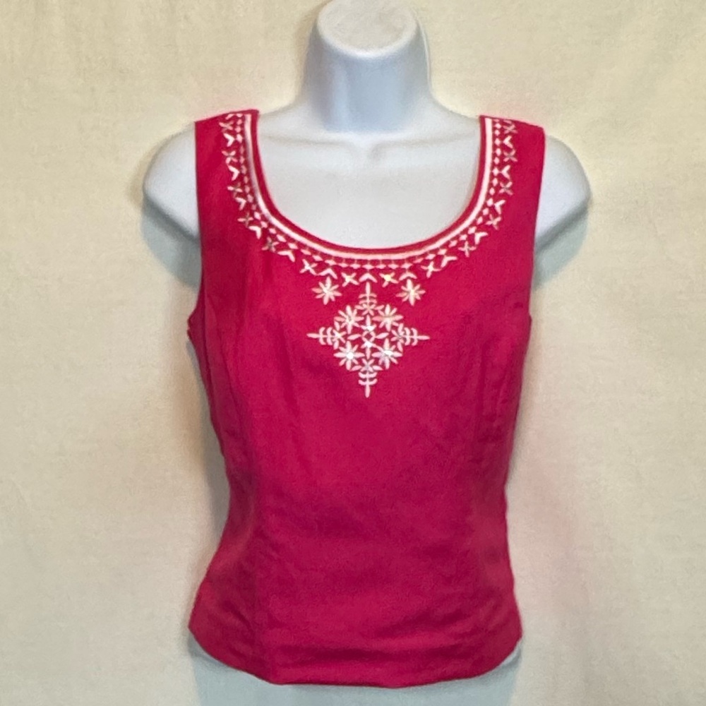 G-77 Jessica Howard Pink & White Embroidered Sleeveless Lined Blouse‎ Size 8P